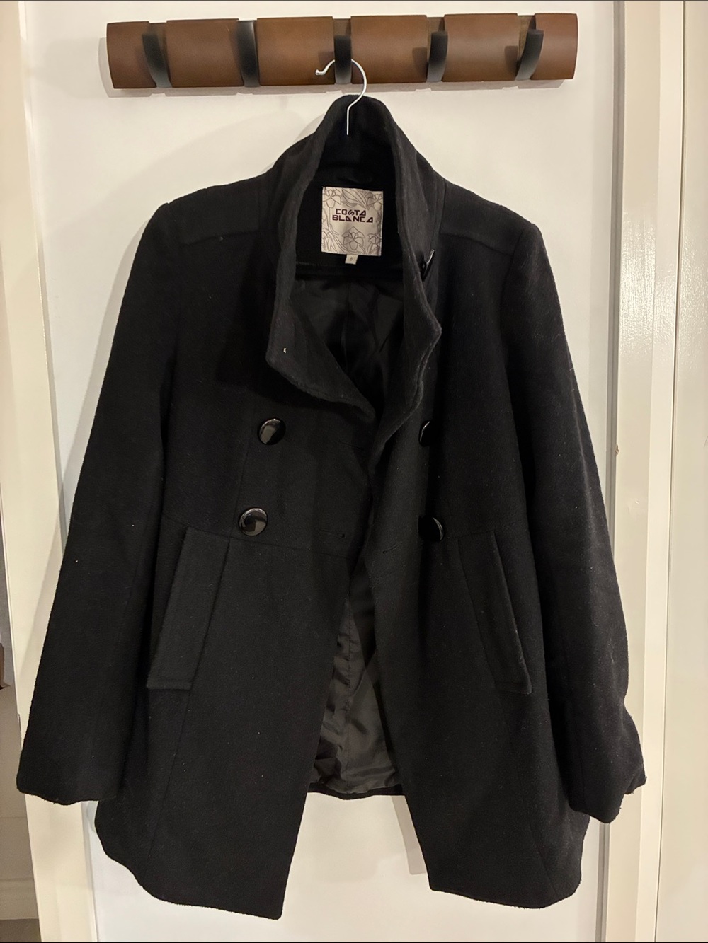 Costa Blanca Black Double-Breasted Wool Coat